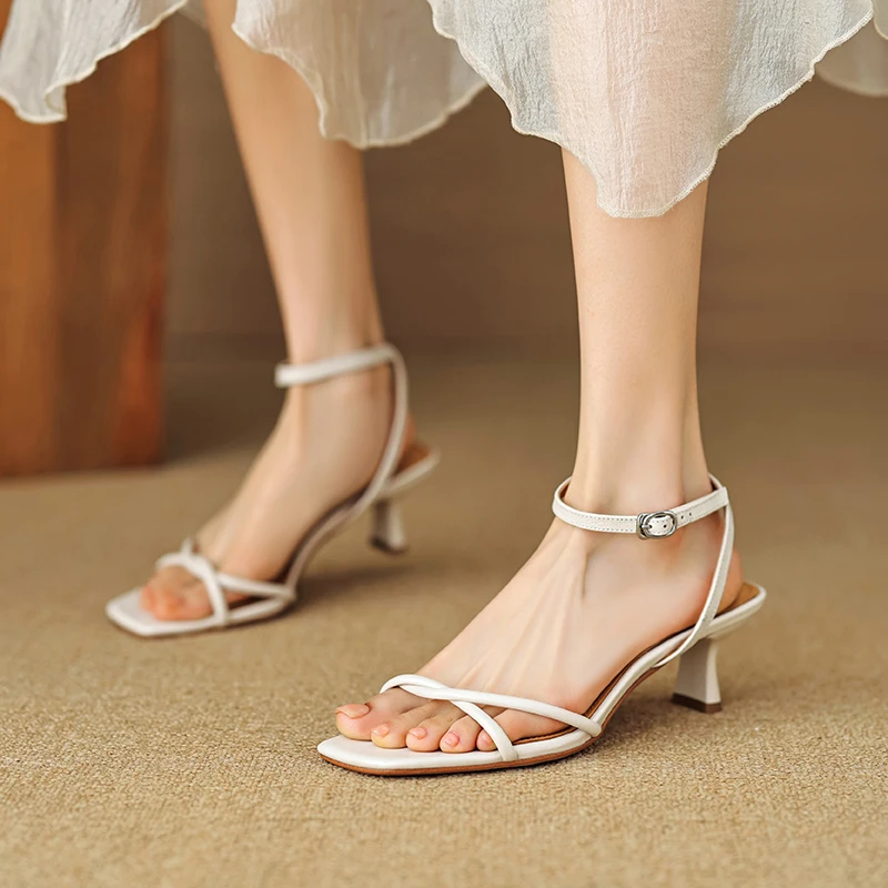 JOZHAMTA size 33-40 real leather women heeled sandals ankle strap high heels summer shoes 2025 ins fashion office party dress