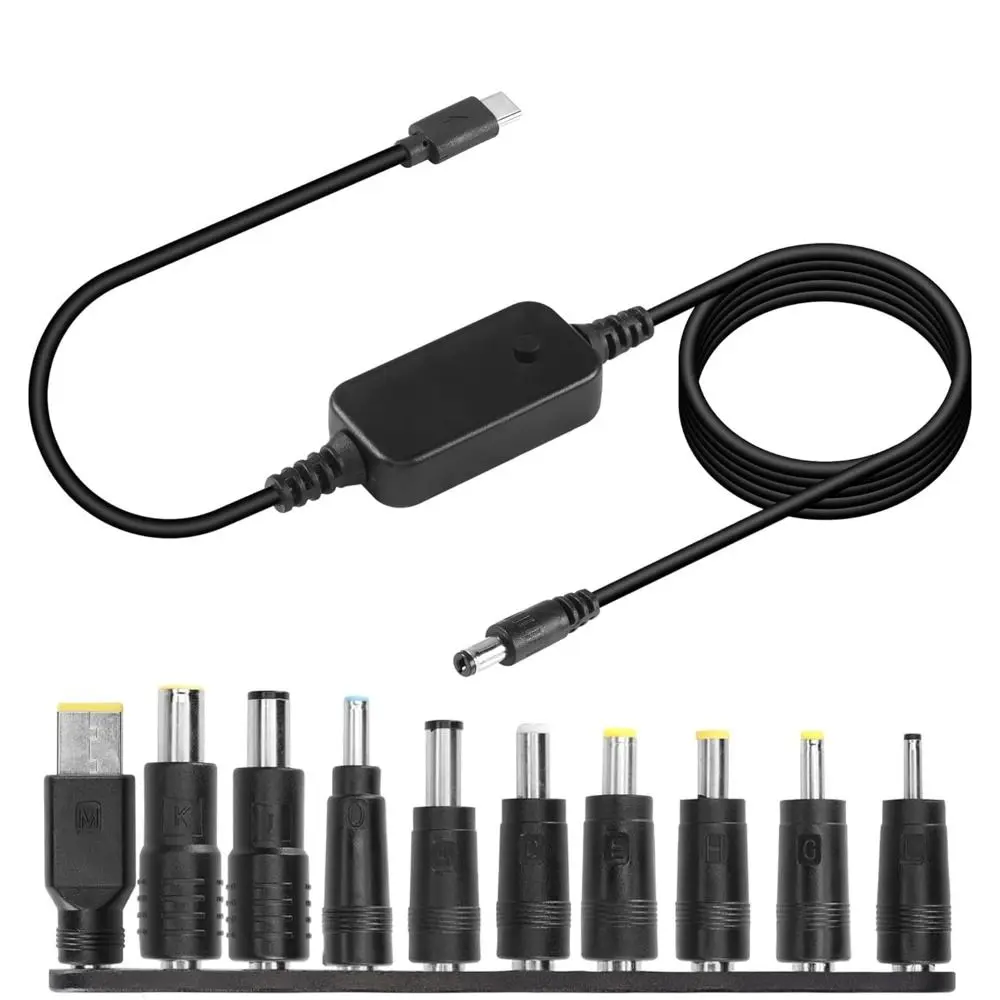 

with 10 Connector Tips USB C to DC PD Adapter Cable 5V/9V/12V/15V/20V Adjustable Voltage Type-C to DC Power Cord Universal