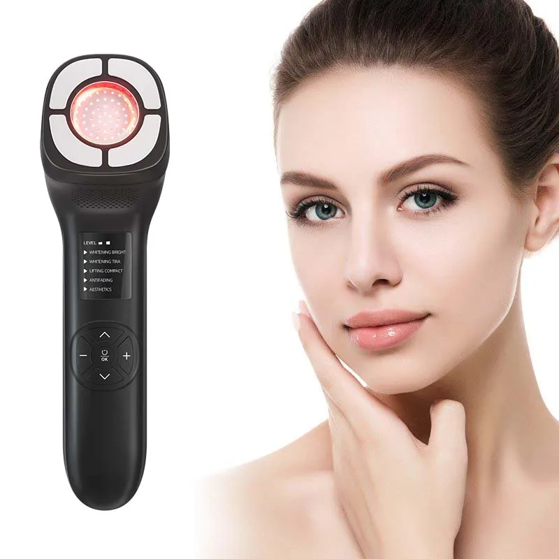 Home Use Beauty Rf Handheld Facial Red Light Therapy Ems Heating Facial Anti-aging Colding Skin Rejuvenator Device