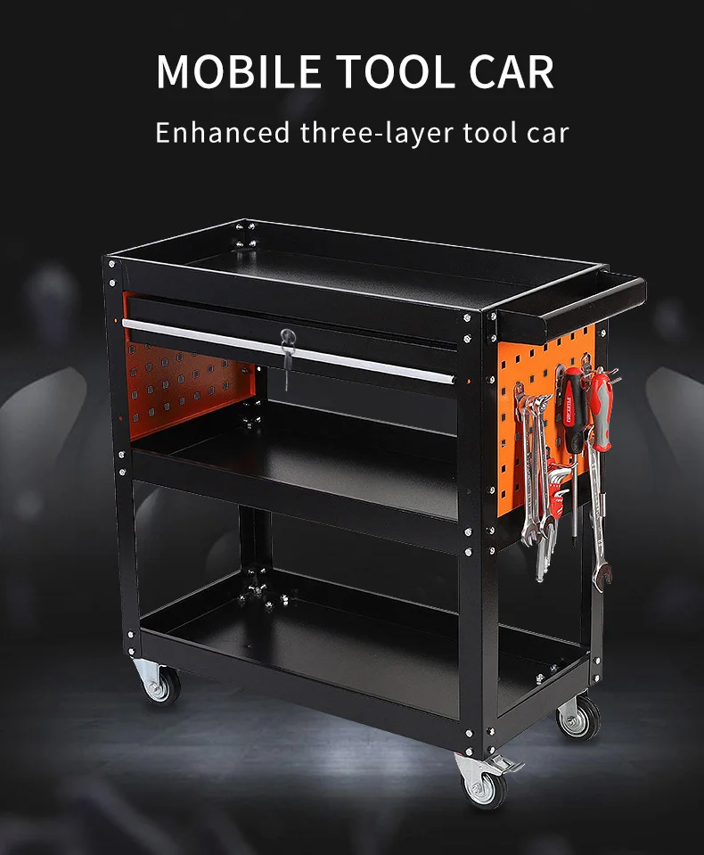 Auto Repair Mechanical Tool Cart Workshop Cart Three-Layer Cart Hardware Mobile Rolling Tool Trolley With Drawer