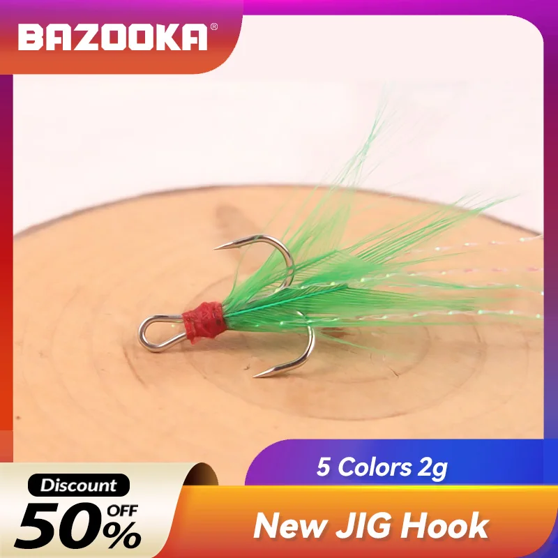 

10Pcs Bazooka Feathered Treble Dressed Fishing Lure Hooks Carbon Steel Barbed Sharp Triple Sea Accessories Barbed Bass Pike