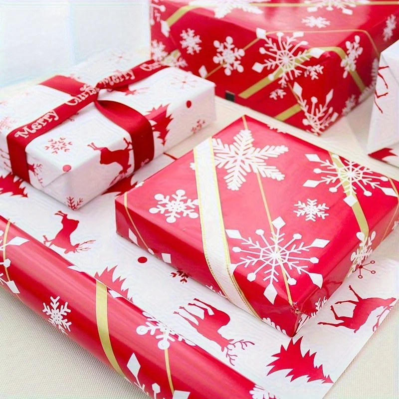 Extra Large Double-Sided Christmas Gift Wrap, Reindeer And Snowflake Design, Suitable for Holiday Presents, Paper Material