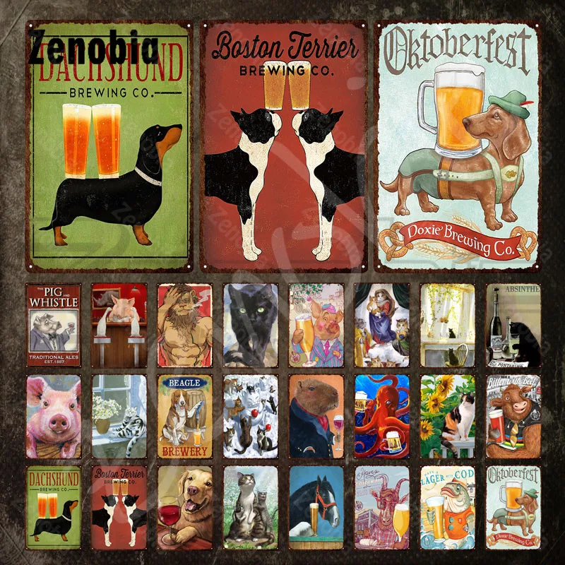 

Vintage Retro Tin Sign Dog Animals and Classic Beer Metal Sign Decorative Tin Plate Funny Metal Poster Wall Stickers Pub Decor