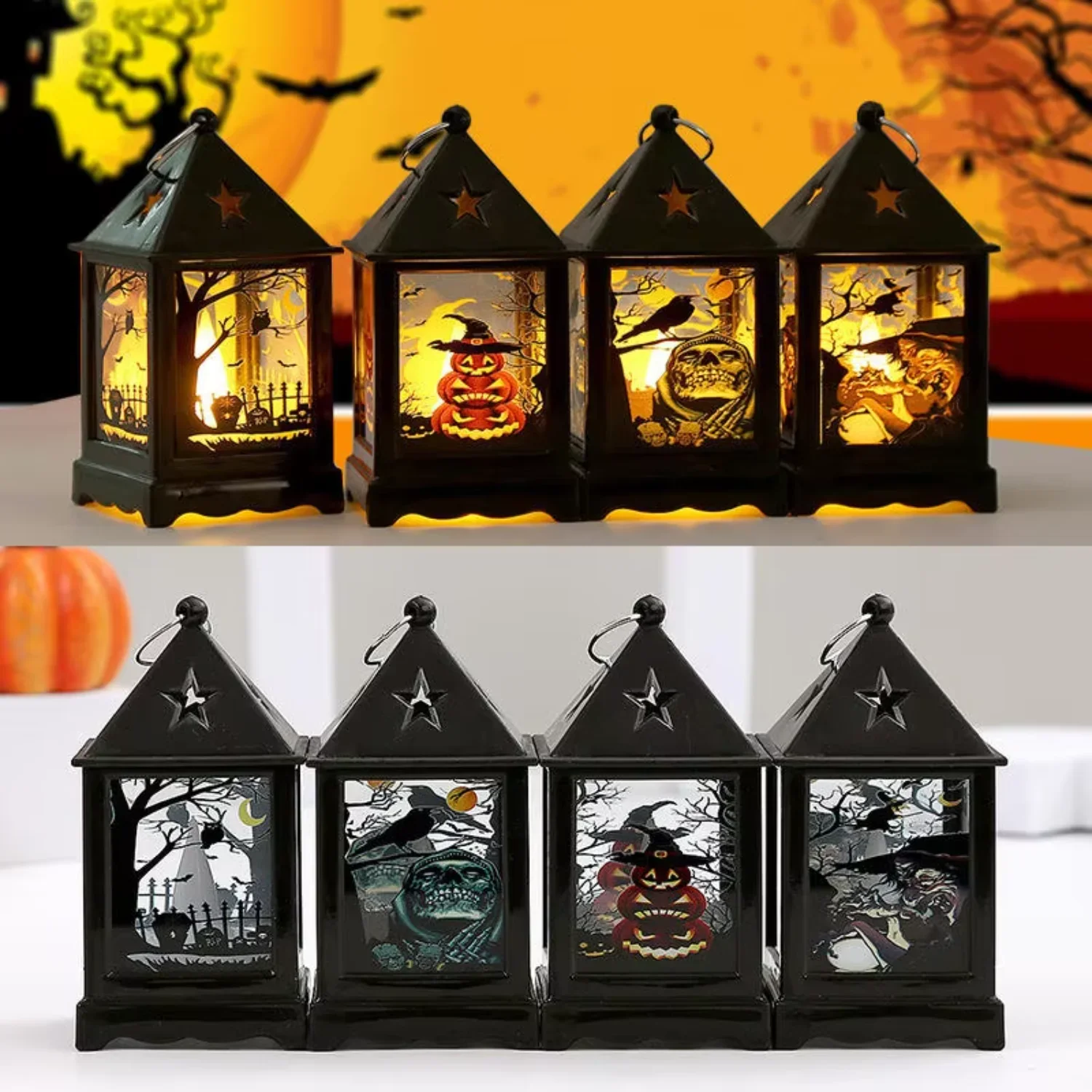 2023 Nuovi prodotti Lampada a vento di Halloween Luce notturna LED Fantasma Festival Candela elettronica Lanterna Candeliere