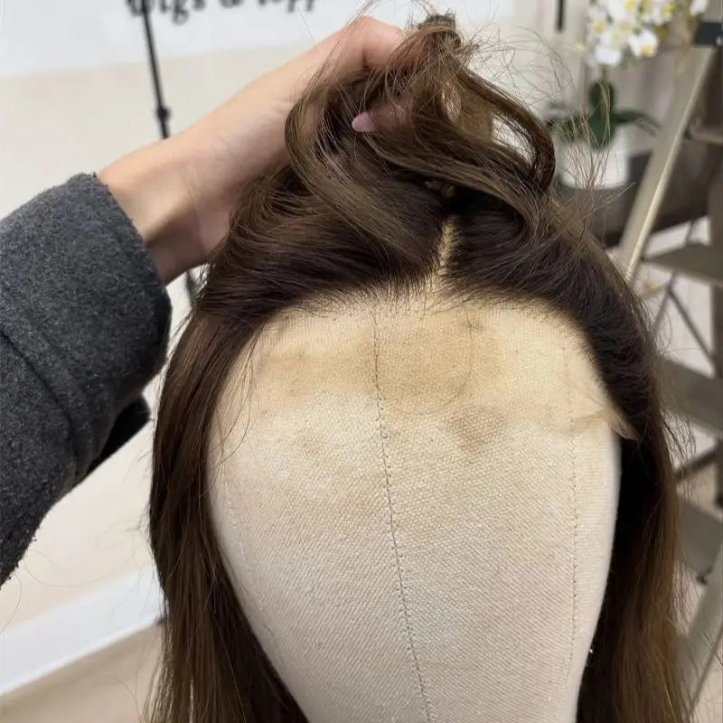 

Ombre Caramel Brown Highlights Synthetic Lace Front Wig 28 Inch Natural Long Body Wave Wig Preplucked Hairline with Baby Hair