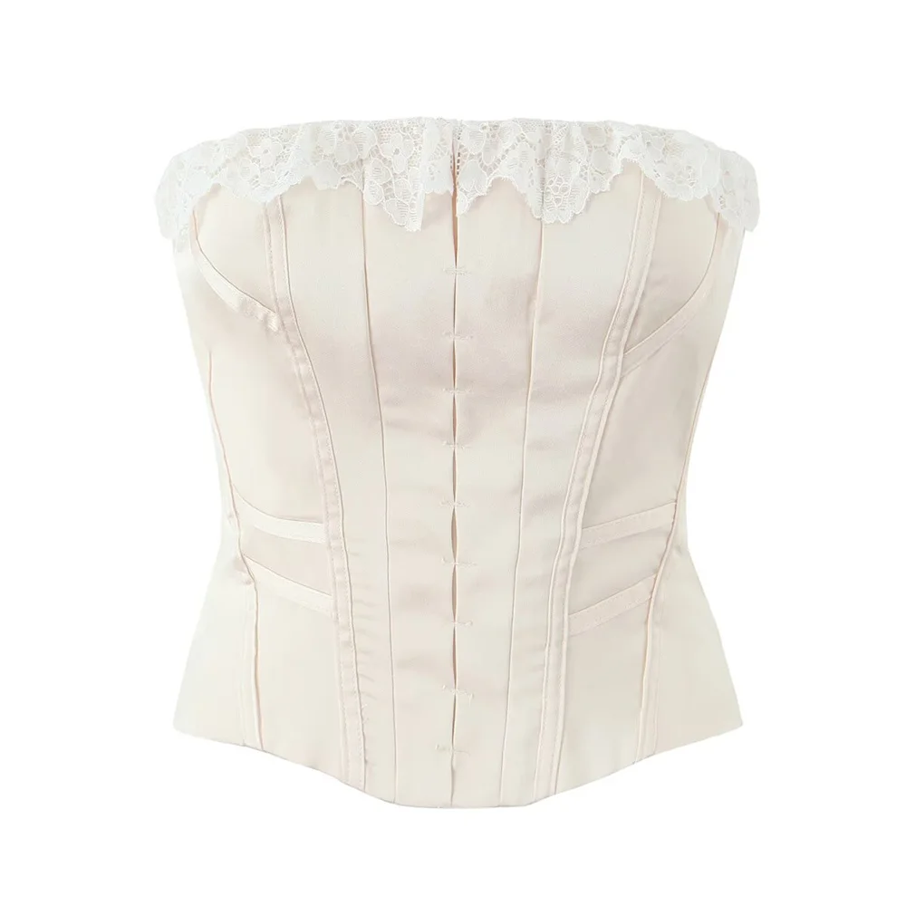 

Женская мода, сексуальный кружевной маленький топ без бретелек, летний новый продукт, цельный воротник, топ для похудения