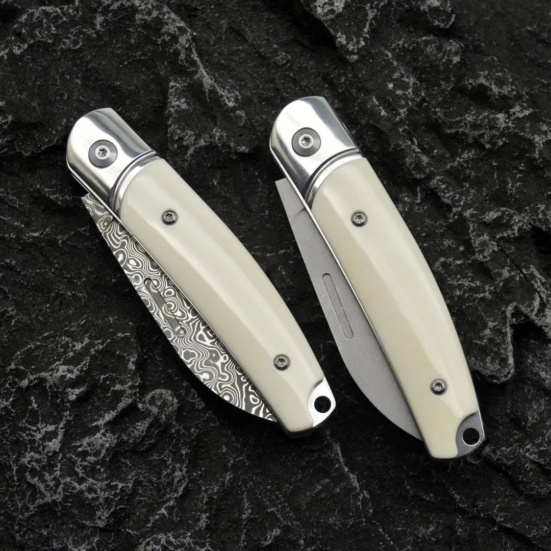 VG10 Steel Folding Pocket Knife, Pattern-Welded Blade High Hardness Camping EDC Utility Tool for Outdoor Daily Carry