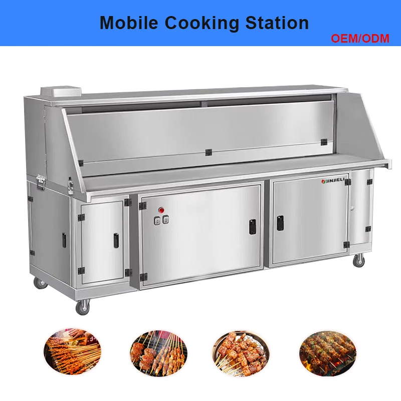 Factory Customized 201 Stainless Steel with Electrostatic Precipitator ESP Smoke-free BBQ Car for Barbecue Restaurant