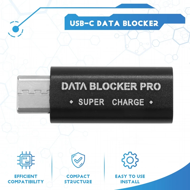 Блокировщик данных 2 шт. USB Type-C Блокировщик данных Адаптер USB-C для сока Поддержка быстрой зарядки (50 В/5 А) Стоп из кражи данных (черный)