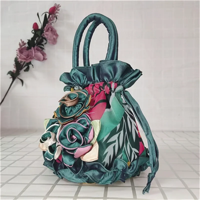 Lace Flower Ethnic Style Drawstring Women's Handbag Hanfu Embroidered Cartoon Bag