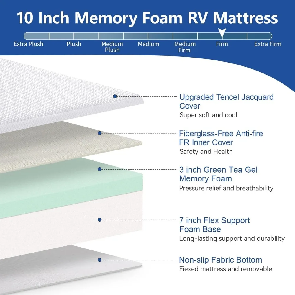 Mattress Full Size 10 Inch with Tencel Cover, Cool Green Tea/Gel Memory Foam Mattresses in Box, Dual Side Medium