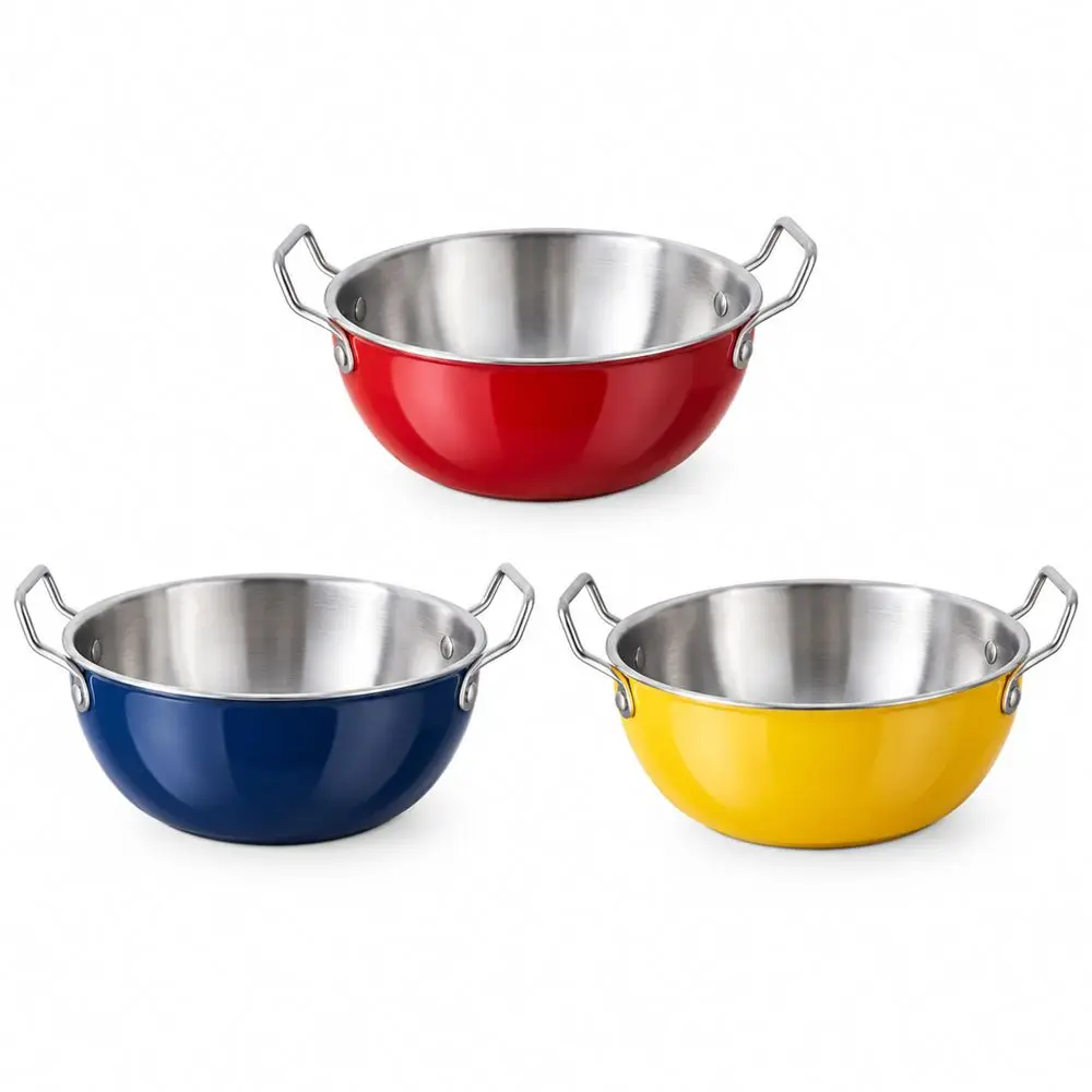 New Stainless Steel Ramen Bowl Thickened Heat-Insulating Soup Bowl Double Ear Handles Colorful Mixing Bowl Daily Use