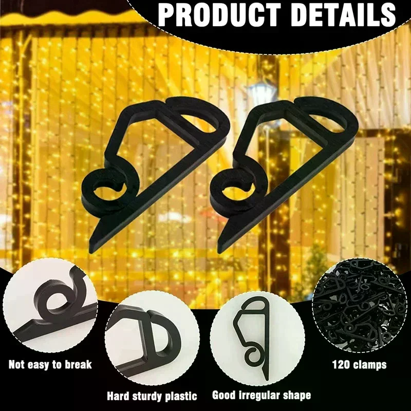 Outdoor Gutter Hooks Christmas Light Clip Hanging String Lights Clamp Cable Wire Rope Holder Weatherproof Holiday Decor Hook
