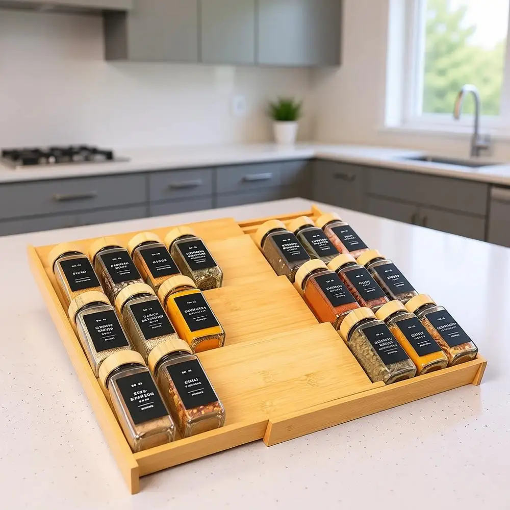 

Раздвижная 4-ярусная глубокая полка для специй, ширина 12-24 дюйма, органайзер для приправ, вставка для полки (банки в комплект не входят)