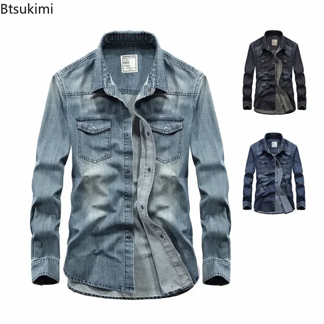 Męska koszula jeansowa z długim rękawem, 100% bawełna, wysoka jakość, stylowa, casualowa, koszula dżinsowa, top, koszule męskie, rozmiar plus size 4XL