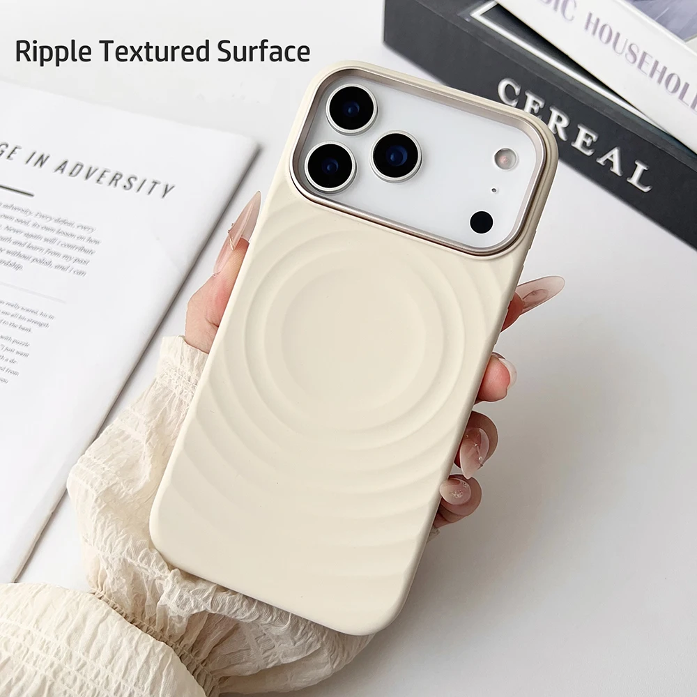 

Real Liquid Silicone Case For iPhone 17 Air Pro Max Magsafe Ripple Pattern Microfiber Lining Bayb Skin Touch Cover 15 16 Pro Max