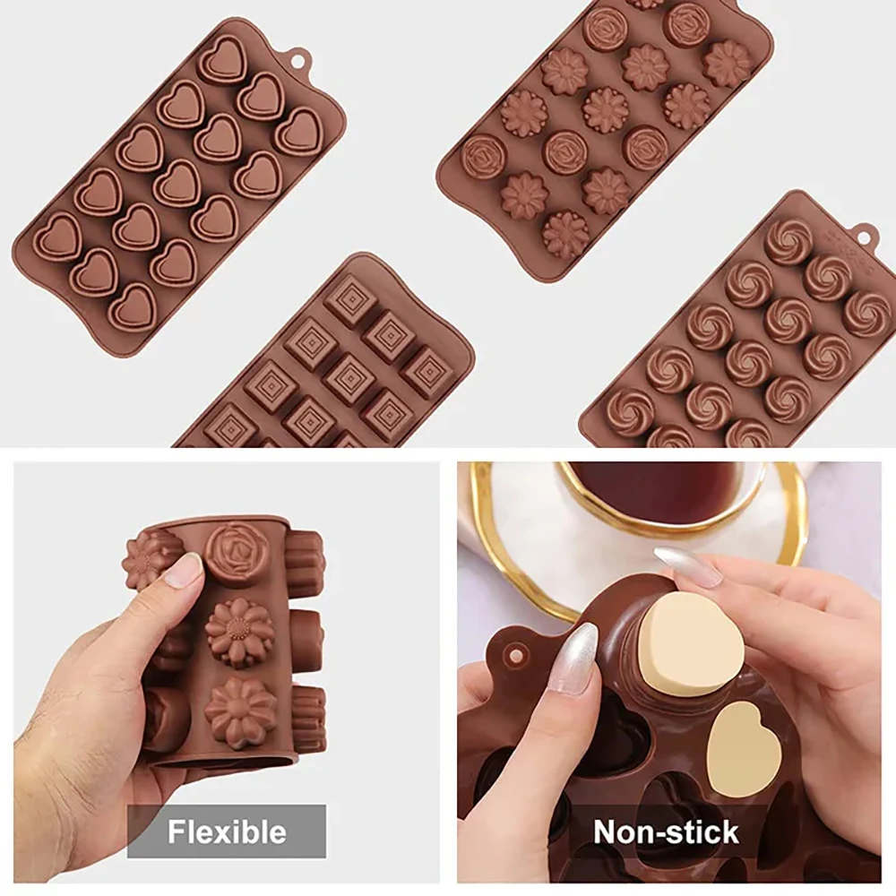 Handmade Dubai Chocolate Mold Candy Jelly Pudding Bar Mould Flower Animal Heart Shape Silicone Molds Kitchen Baking Tool