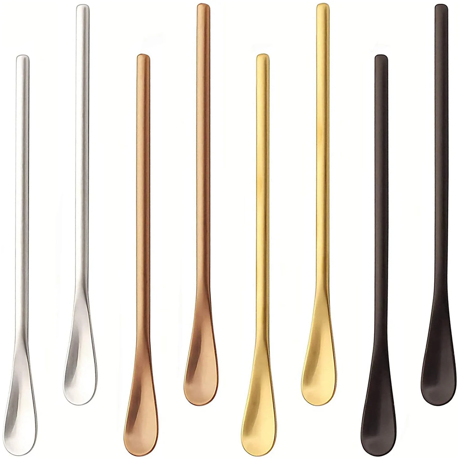 Paquete de 8 cucharas de café de acero inoxidable, cucharas de té helado de 5 pulgadas, cucharas para agitar cócteles, cucharas de especias con mango corto