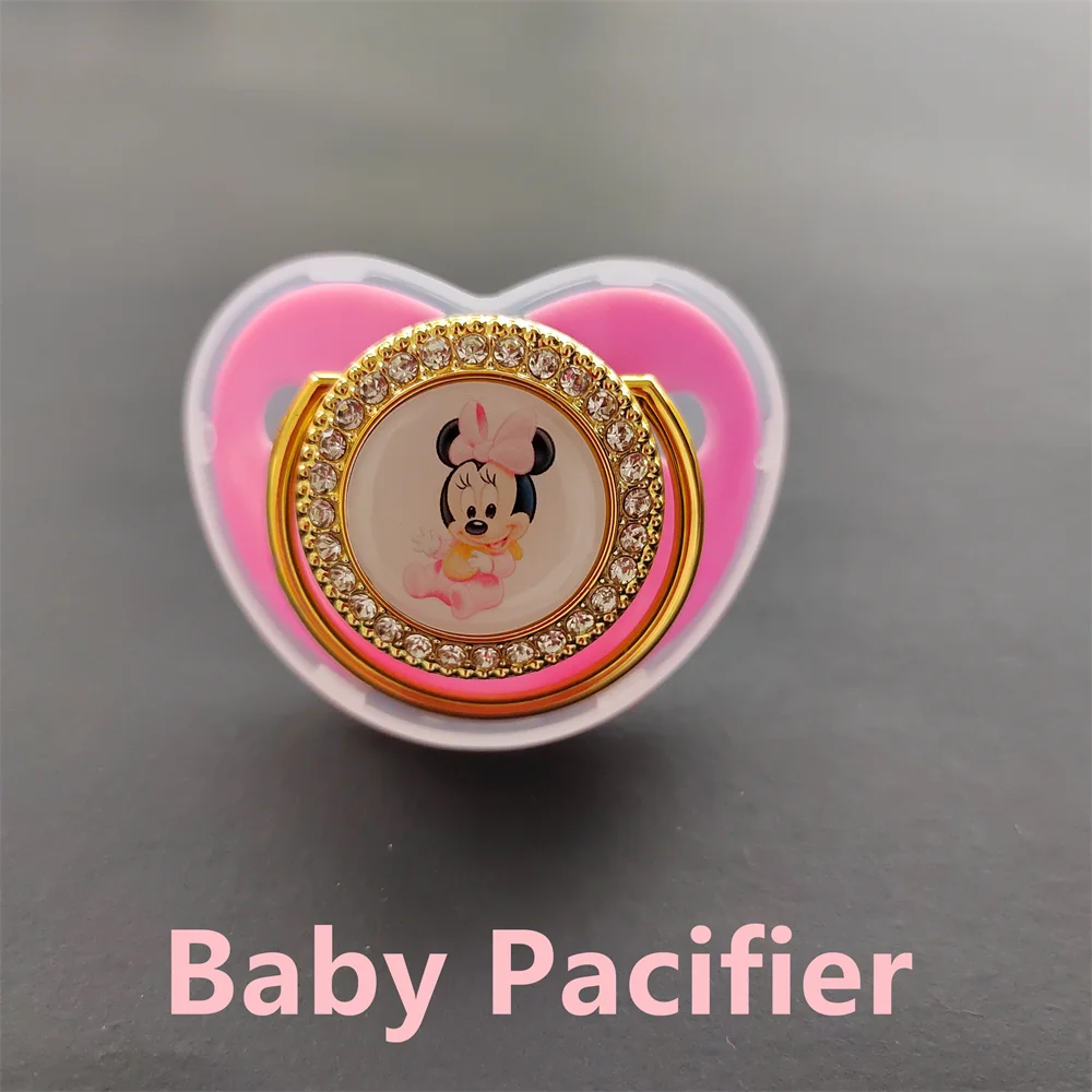 Bling Pink Newborn Diamond Pacifier Soother Baby Boy and Girl Cute Cartoon Image Dummy Supplies Infant Chew  Teether Finger Toys