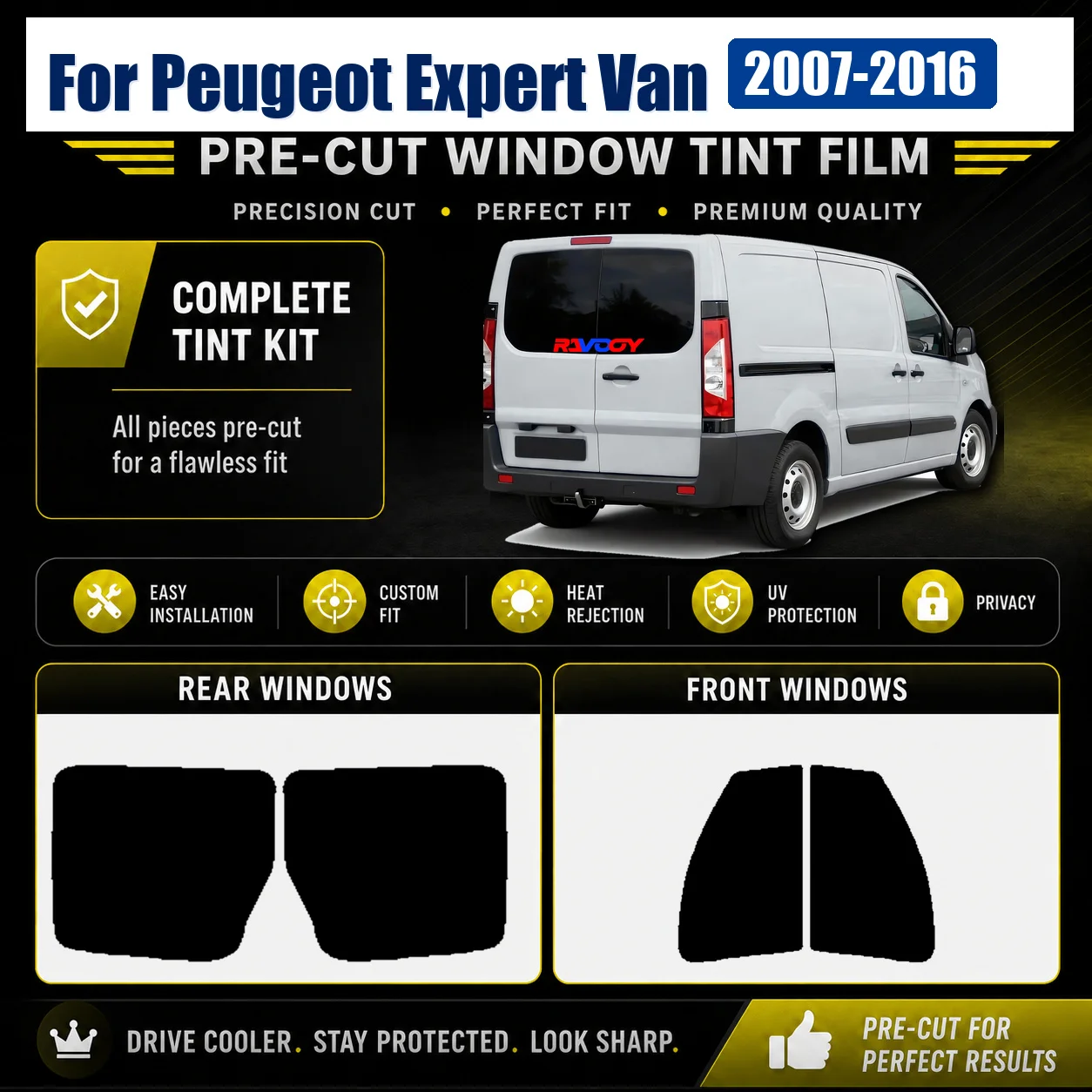 For Peugeot Expert Van 2007-2016 Tint Film Tinted Front Rear Side Window Heat & UV Blocking
