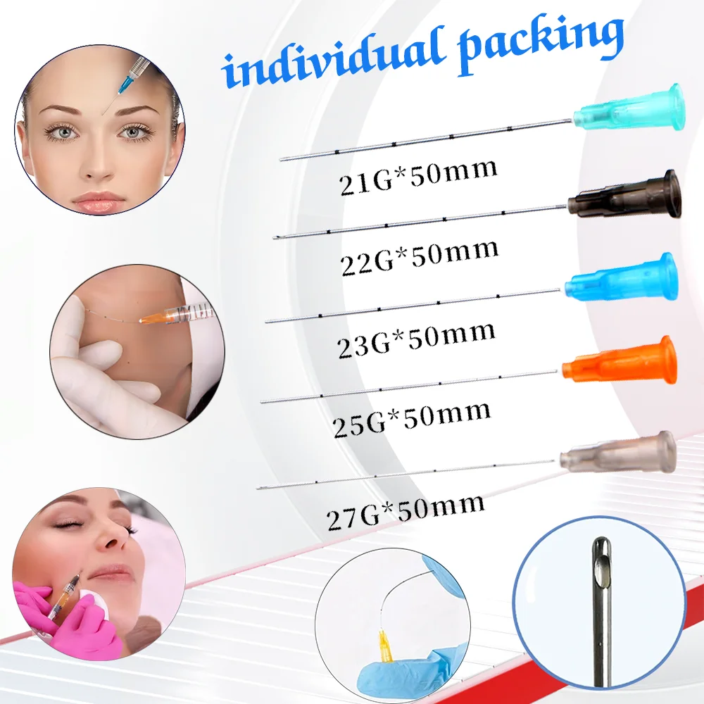 50pcs/Box Manufacture High Toughness Disposable Blunt Needles Tip Syringe14G 18G 30G canula Micro Blunt tip Cannula with filler