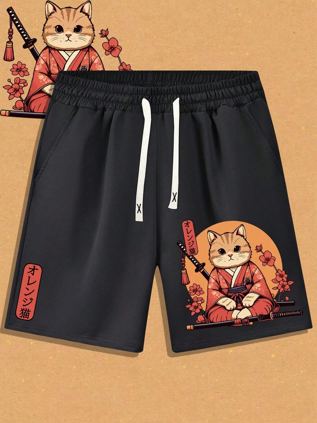 2025 Summer 3D Anime Japanese Samurai Cat Shorts Trunks Quick Dry Beach Swiming Shorts Women Men Hip Hop Short Pants Shorts 6xl