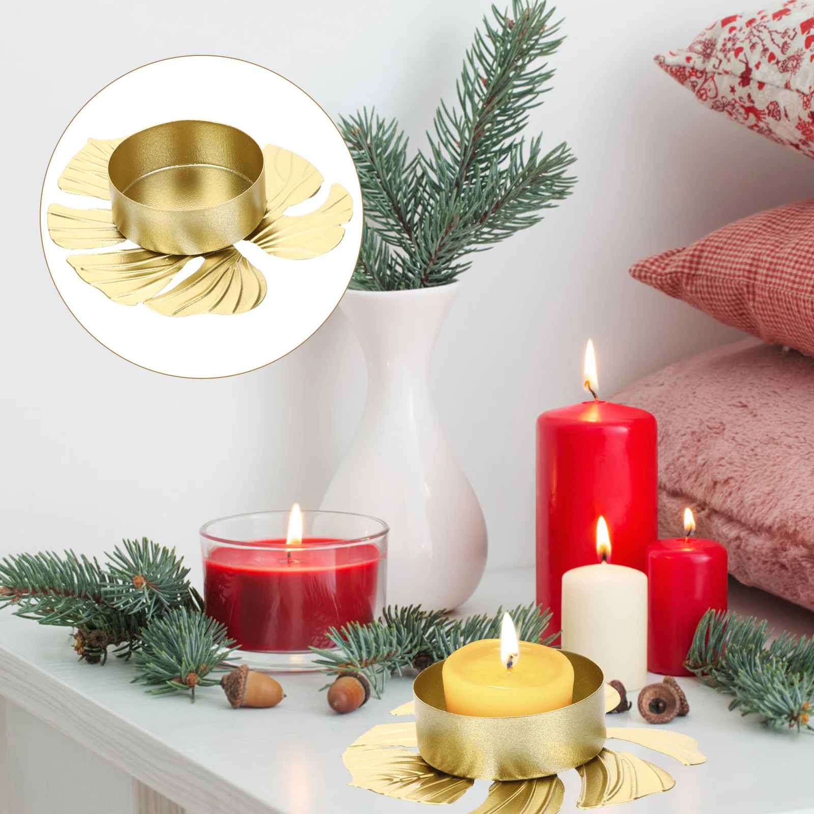 

2pcs Gold Metal Tea Light Holder Decorative Tabletop Centerpiece For Wedding Party Dinner Festival Home Decoration Leaves