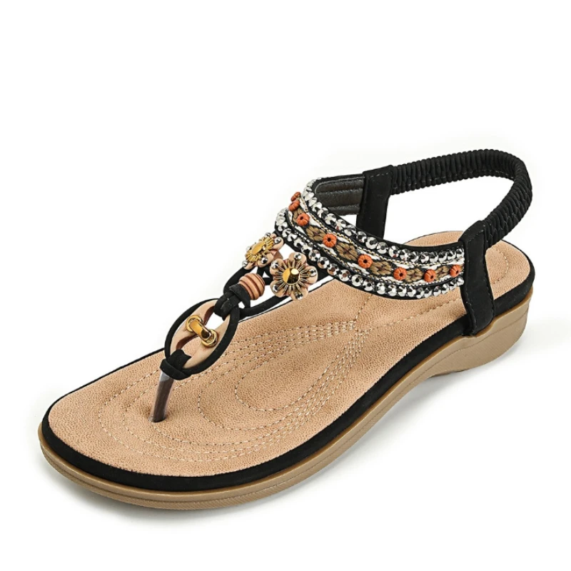 Sandalias de Mujer Estilo Bohemio con Punta Abierta y Tacón de Cuña, Cómodas y de Horma Ancha, Calzado de Verano para Viajes y Uso Casual