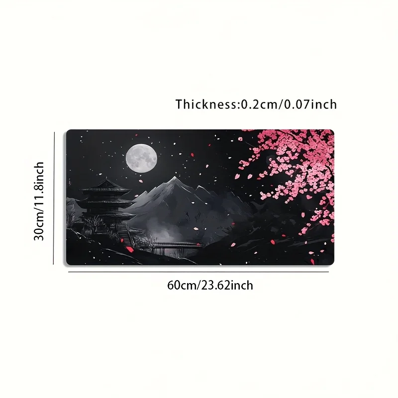Large Chinese Moon Night Cherry Blossom Pagoda Gaming Mouse Pad Non-Slip Washable Rubber Desk Mat Office Decor Gift for Gamers