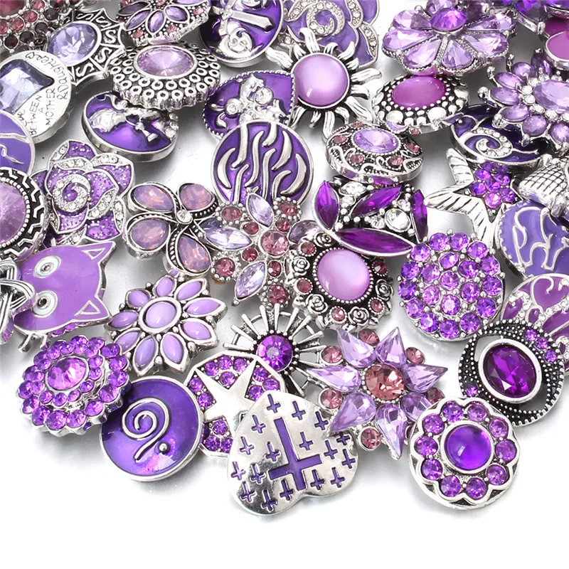 Wholesale 10pcs/lot 18mm Snap Jewelry Mix Many Styles 18mm Metal Snap buttons Silver Color buttons Rhinestone Snaps Jewelry