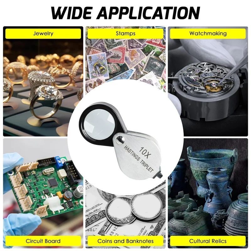 

Свежая тройная лупа с гастингами, 10X, складная крошечная лупа с тройной линзой 16 мм, ювелирная лупа S, увеличительный инструмент для драгоценных камней