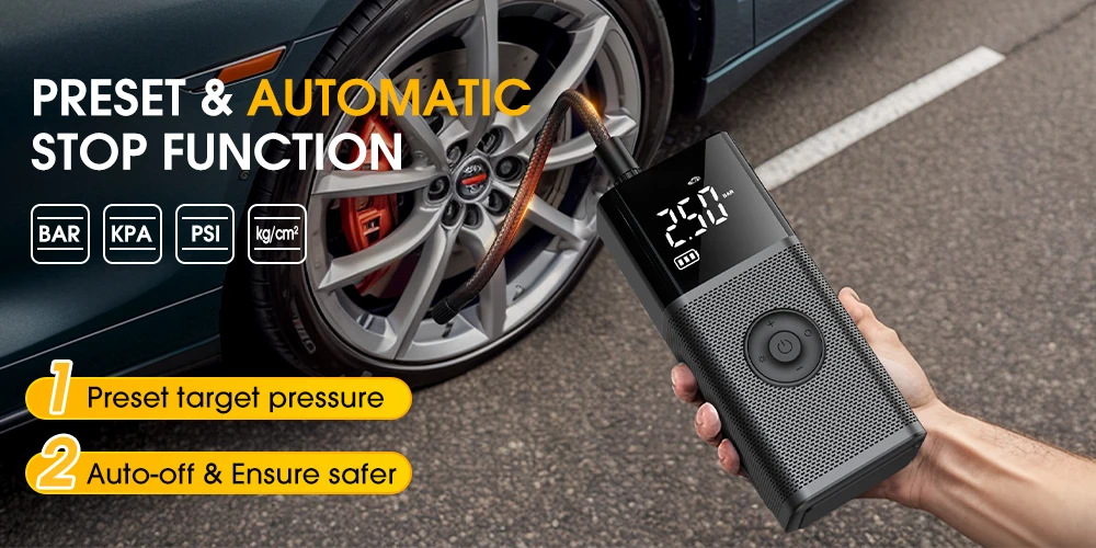 CARSUN Tragbarer Kompressor für Auto, kabelloser Reifenfüller, wiederaufladbare Luftpumpe für Motorrad, Fahrrad, Ball, elektrischer Luftfüller – Detail 2