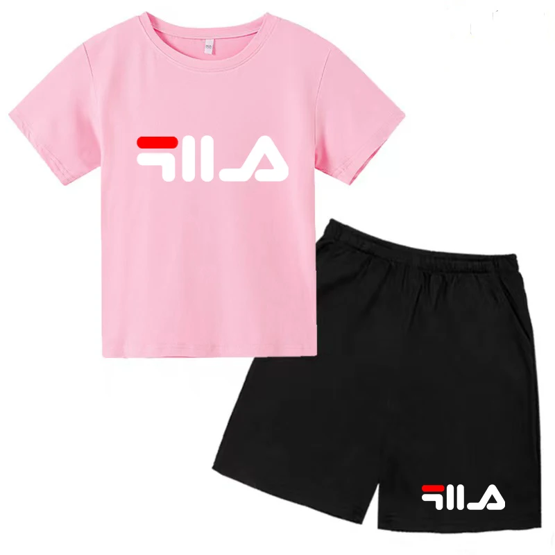 Kinderen Zomer Causale Brief Print Zachte Ronde Hals T-Shirts + Broek 2 Stuks Sportieve Pakken 2-13 Jaar Jongens Meisjes Outfits Kinderen Kleding