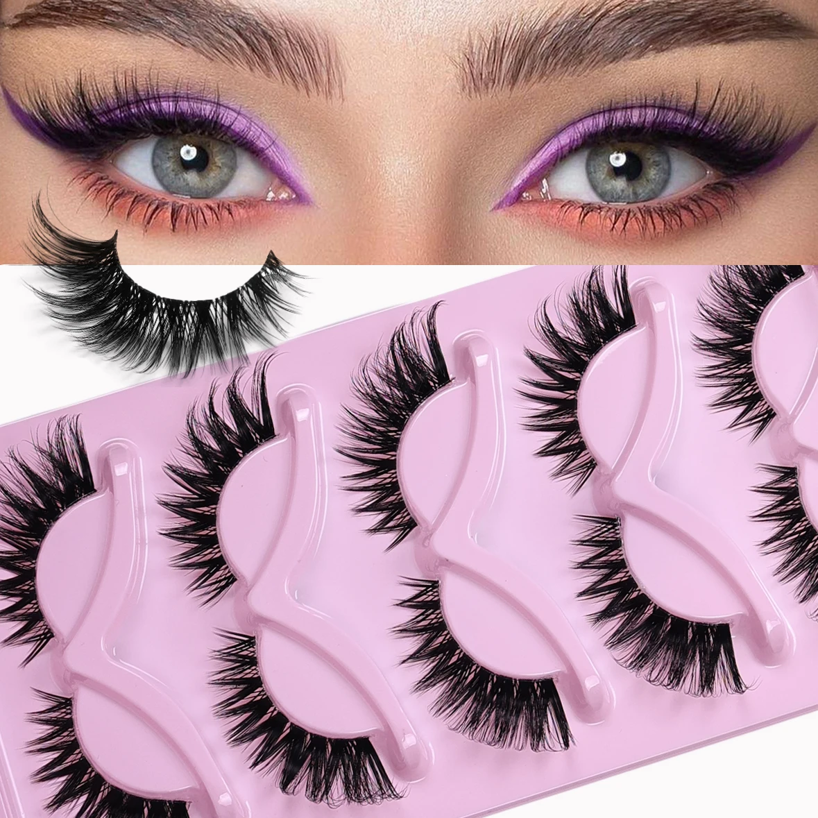 5 Pairs Cat Eye Lashes Long Lashes Cat Eye Look Wispy Lashes Eye End Elongated Strip Thick False Eyelashes