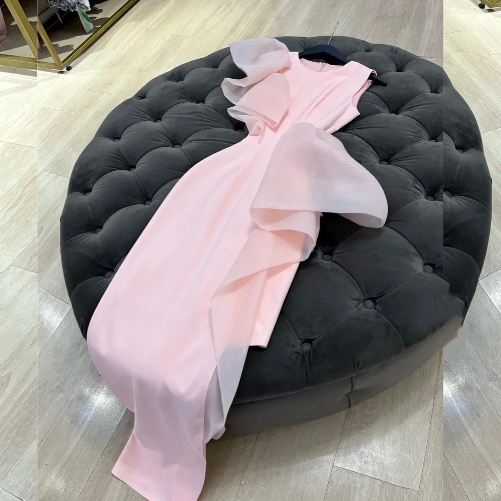 

Customized Jersey Ruffle O-Neck Straight Midi Dresses Bespoke Occasion Homecoming Party Gown Elegant Simple Sizes Available