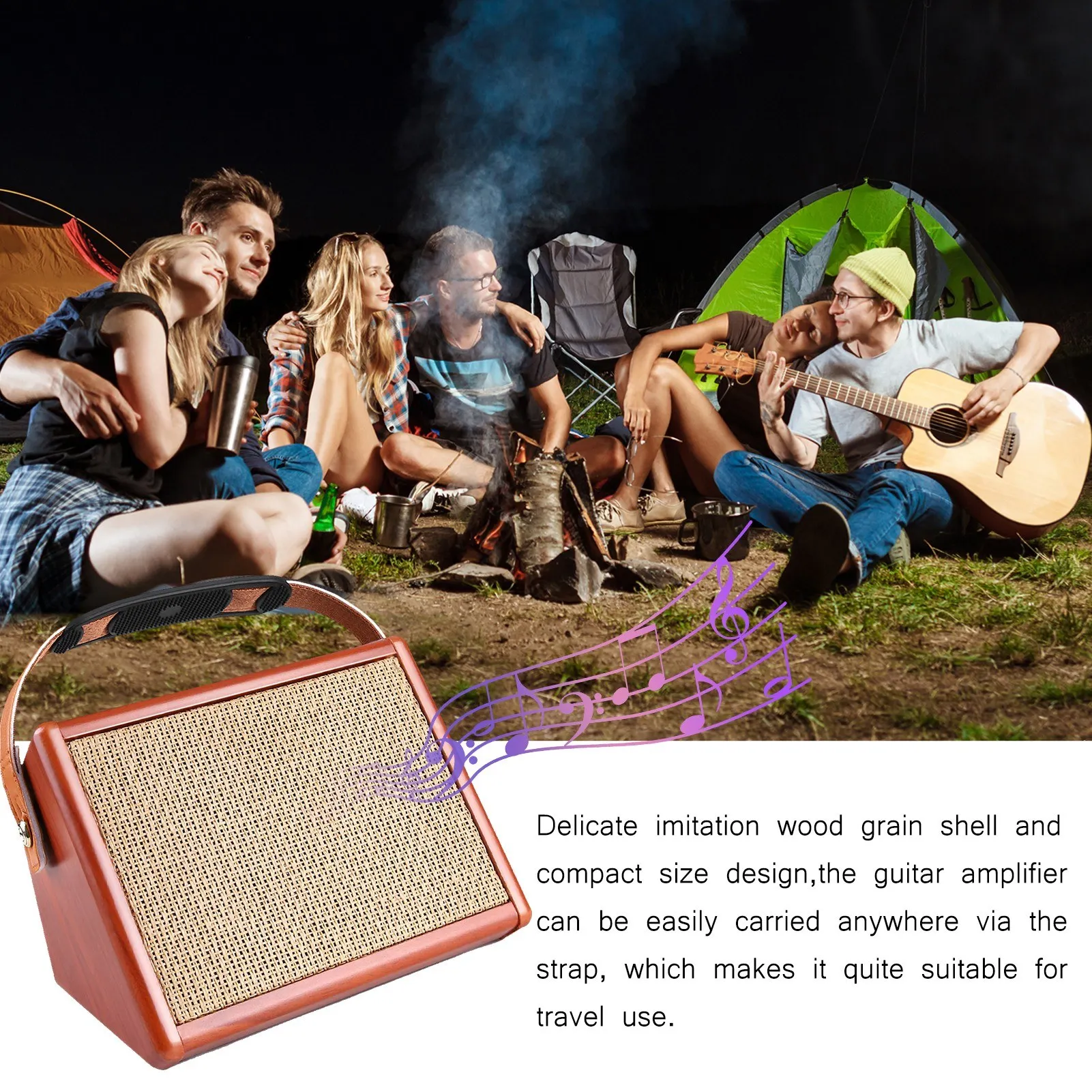 AC-15 15W Portable Acoustic Guitar Amplifier Amp BT Speaker with Microphone Input Supports Volume Bass Treble Control Reverb Eff