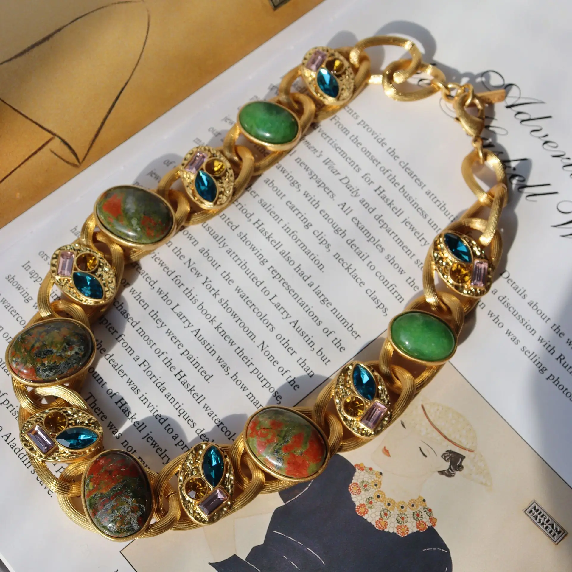 Vintage Medieval Series Natural Stone Crystal Clavicle Chain