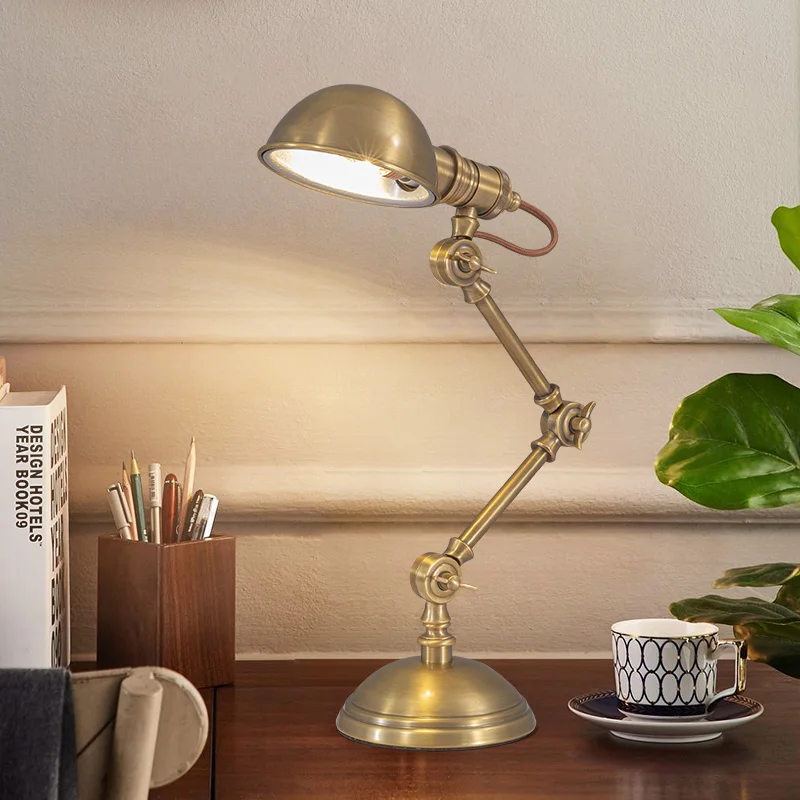 

Американские винтажные настольные лампы с металлическим блеском, прикроватные тумбочки для спальни, кабинета, офиса, проживания в семье, кафе, гостиной, ресторана, светодиодные светильники