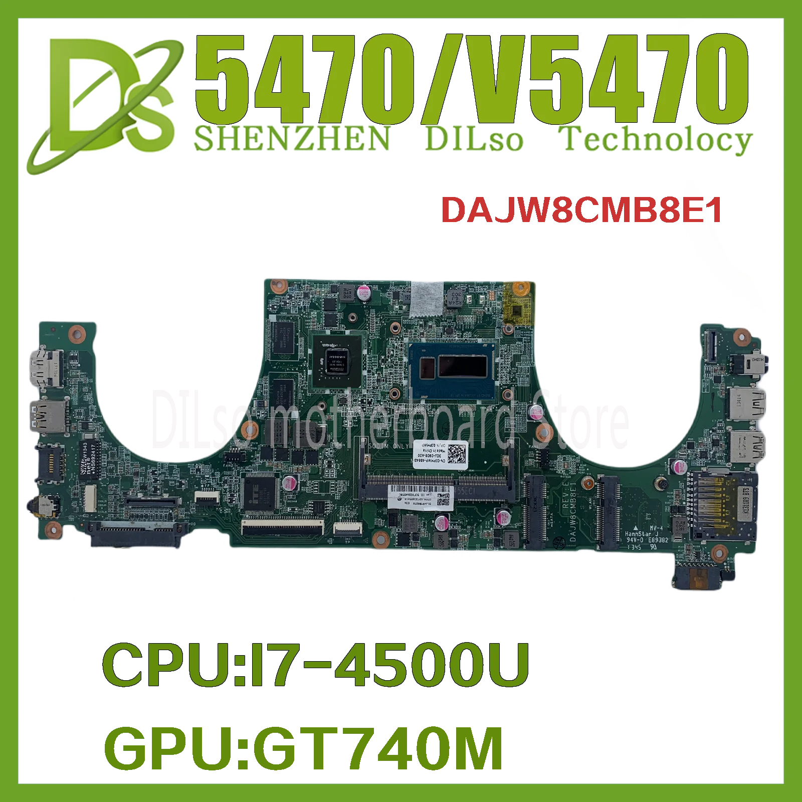 

KEFU DAJW8CMB8E1 REV:E Mainboard For DELL Vostro V5470 5439 5470 Laptop Motherboard I7-4500U GT740M-2GB DDR3