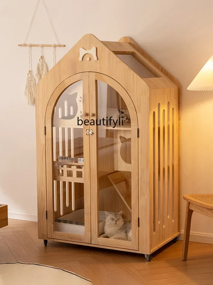 M182 Cat Villa Solid Wood Cat Cage Oversized Home Indoor Cattery Pet Cat Room  Cabinet