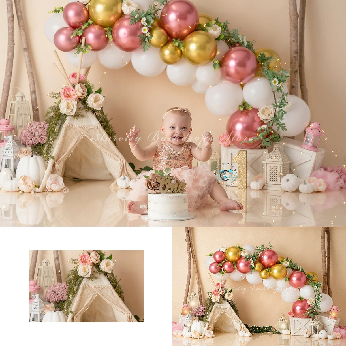 

Balloon Arch Backdrop Cake Smash Kids Baby Photography Props Child Adult Decors Garden Pumpkin Camping Tent Photo Background