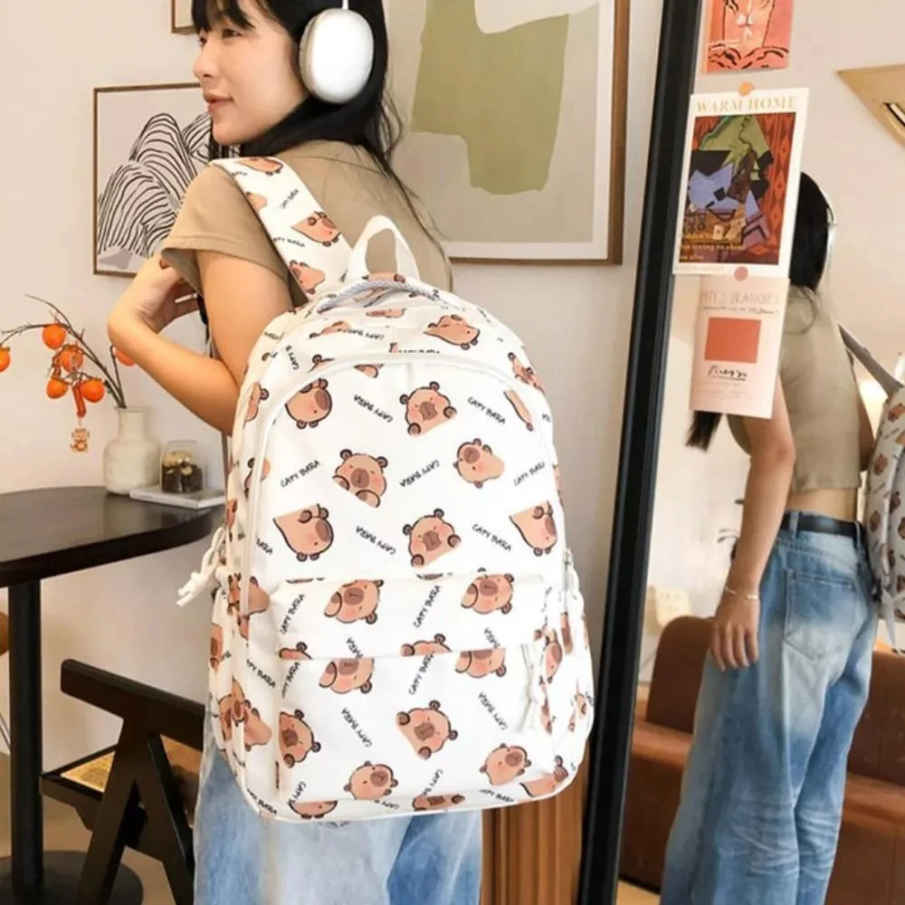 Mochila de gran capacidad, mochila escolar de capibara de dibujos animados, mochila escolar para estudiantes, mochila para exteriores, moda coreana, correas ajustables, nuevo