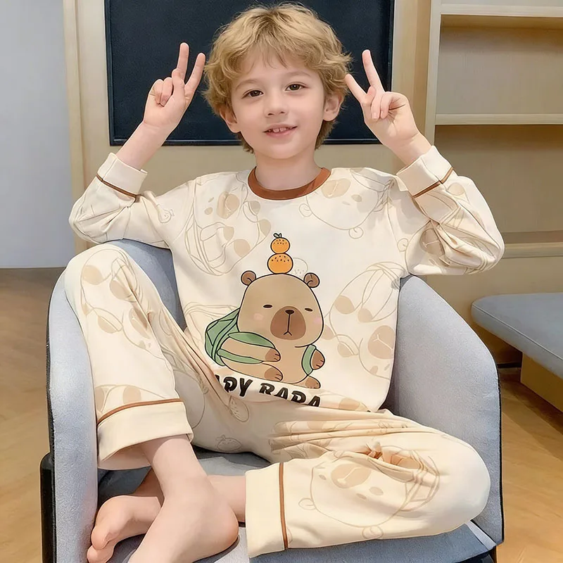 

Cute Bear Capybara Panda Pajamas Soft Long Sleeve Loungewear Home Outfit Cozy Sleepwear Loose Breathable Stylish Cartoon Print