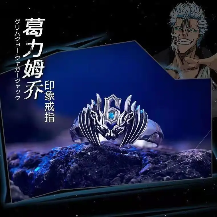 Anime Bleach Grimmjow Rings anelli di apertura per le donne degli uomini di modo blu Zirconia intarsiato anelli di metallo Fans Cos partito gioielli