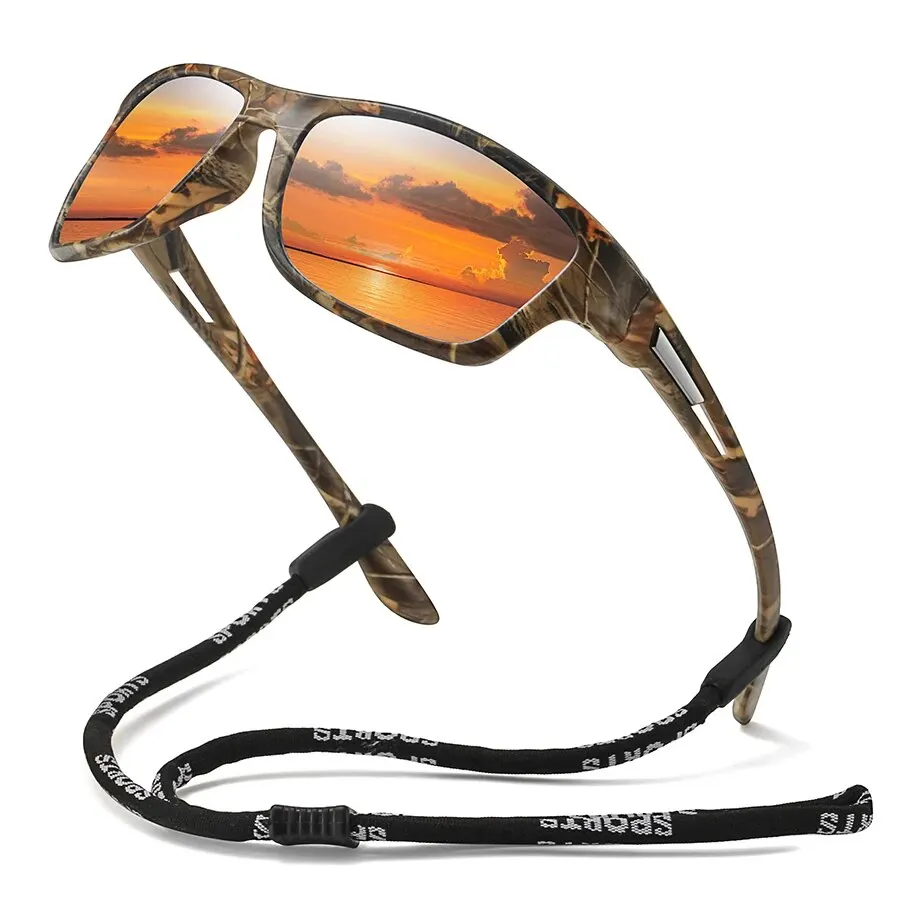 Gafas de sol polarizadas con patrón de camuflaje para hombre y mujer, lentes de sol deportivas con cadena, para ciclismo, escalada, esquí, UV400