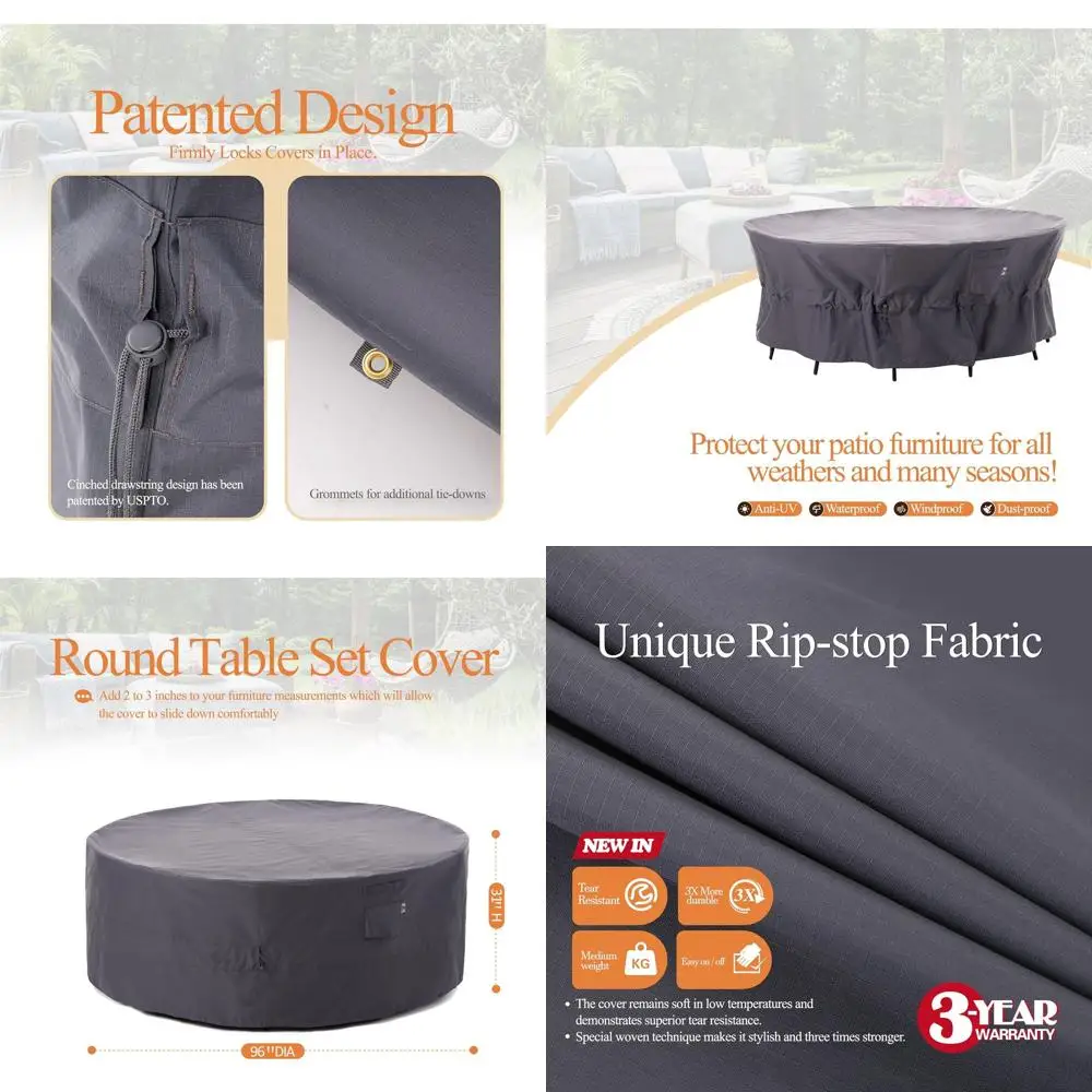 

Водонепроницаемый устойчивый к ультрафиолетовому излучению чехол для патио, высота 96 x 31, серый, для круглого обеденного стола и стульев