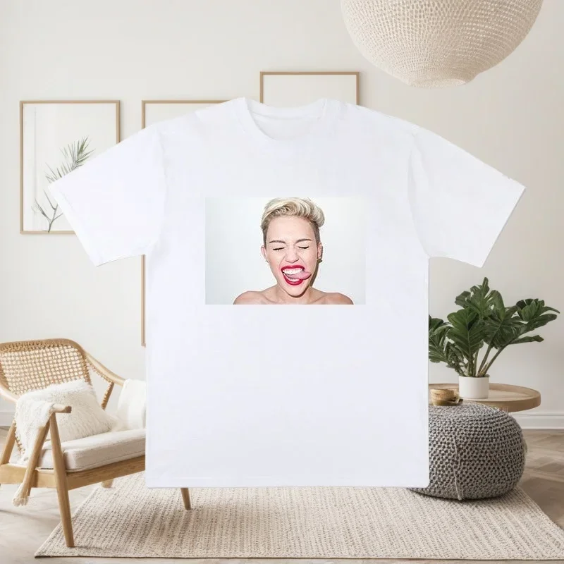 Trendy Brand Spring Summer Printed Cotton Round Neck Figure Printed Short Sleeved T-shirt Miley Cyrus Casual T-shirt New Style