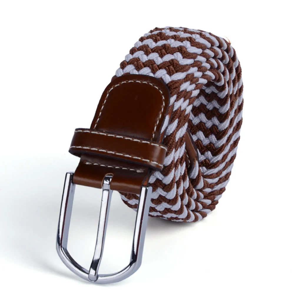 Gevlochten stretchriem, elastische verstelbare tailleband zonder gaten, voor heren, dames, PU-tip, geweven stof, casual riem, kaki