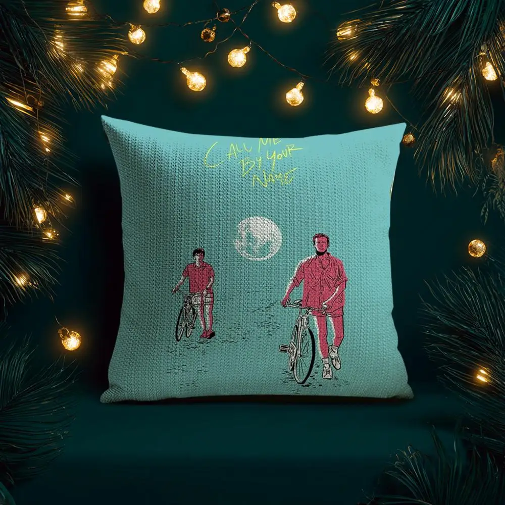 C-Call Me by Your Name كيس وسادة من قماش الكتان الطبيعي العضوي طباعة على الوجهين قابلة للتنفس مثالية للديكور المنزلي