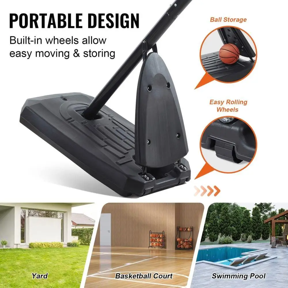 طوق كرة سلة محمول بارتفاع قابل للتعديل، لوحة خلفية 50 بوصة، سهلة الحركة مع عجلات وقاعدة قابلة للتعبئة للاستخدام الداخلي والخارجي